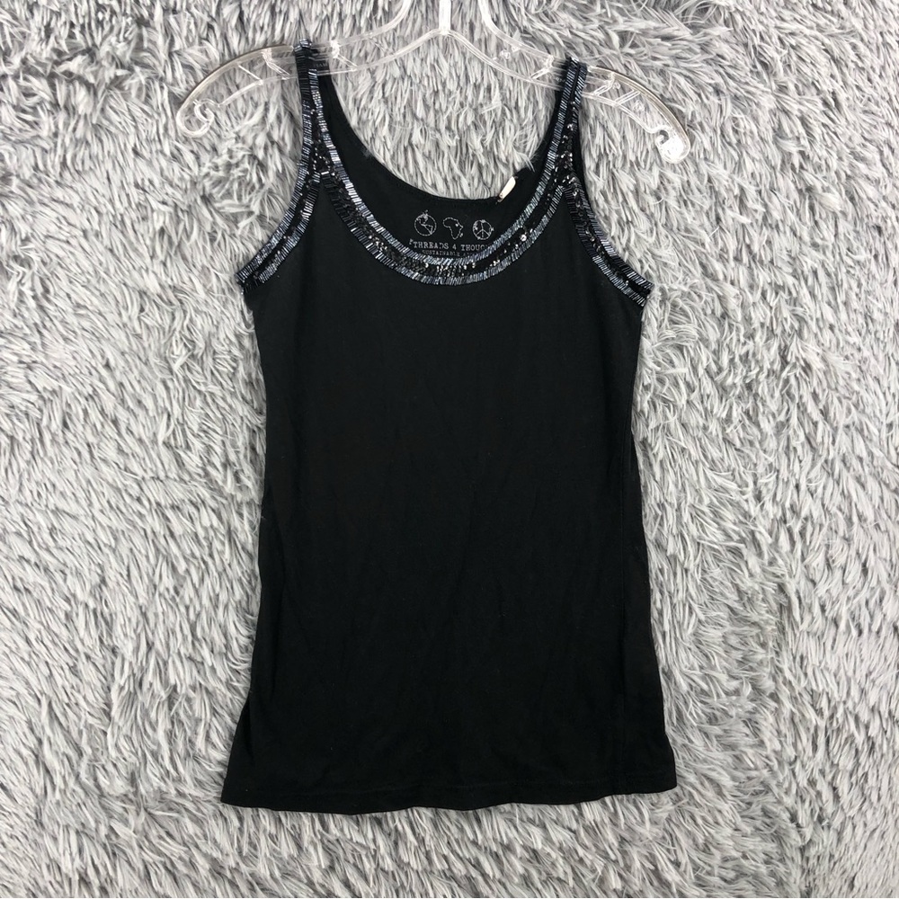 Threads 4 Thought Tank Top Womens Medium Embellished Neckline Black